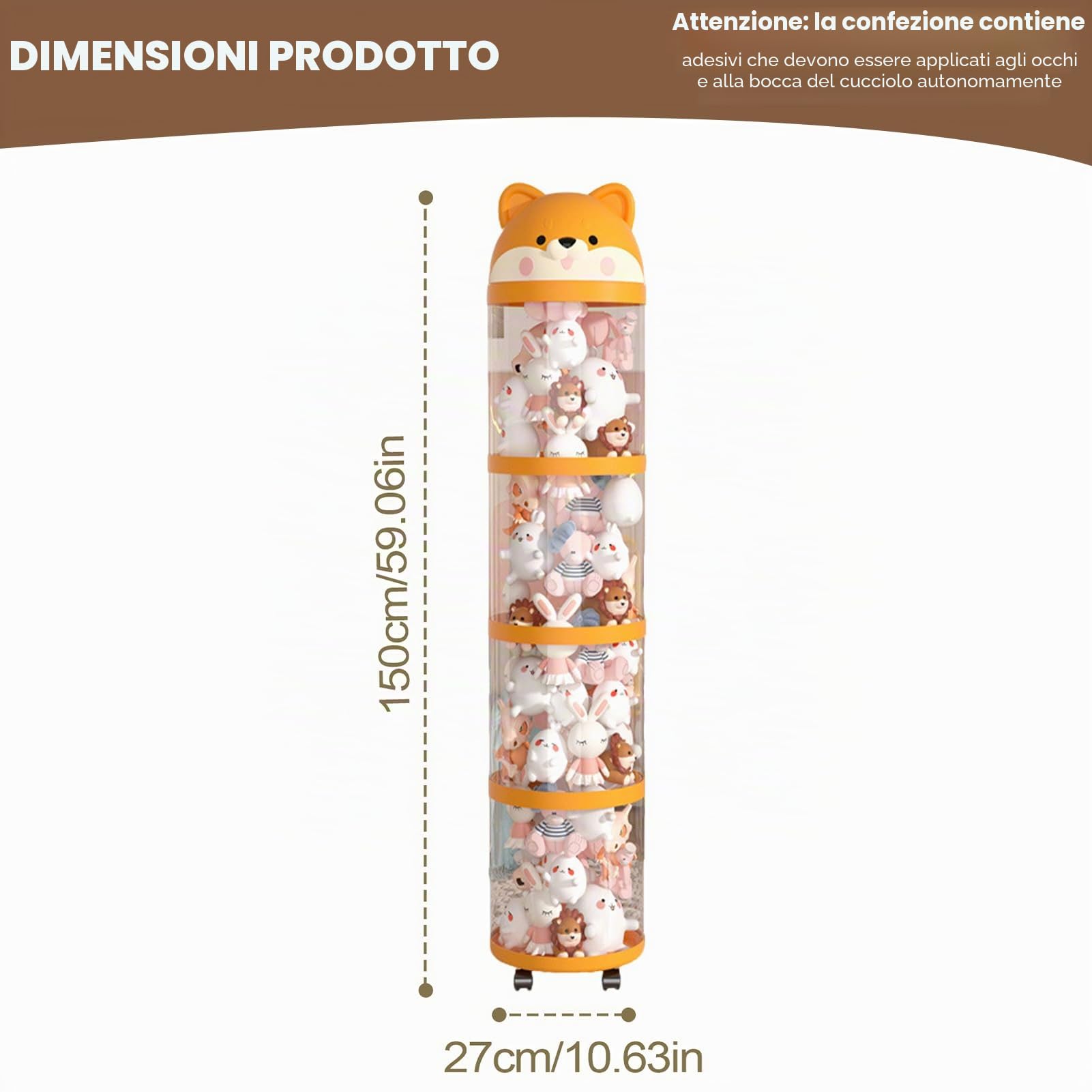 Organizer in peluche, tubo portaoggetti per giocattoli, con ruote a torre di grande capacità, supporto per mobili decorativi, contenitore | di gestione della raccolta di
