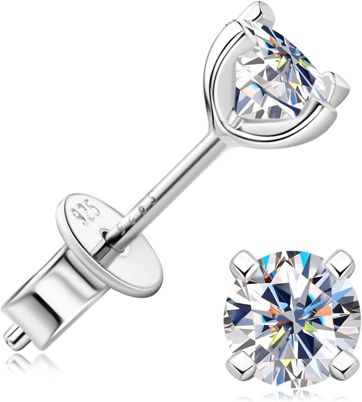Moissanite Stud Earrings for Women and Men, 925 Sterling Silver Earrings, Four-Prong Hypoallergenic Earrings for Sensitive Ears with 0.8ct D-E Color Moissanite