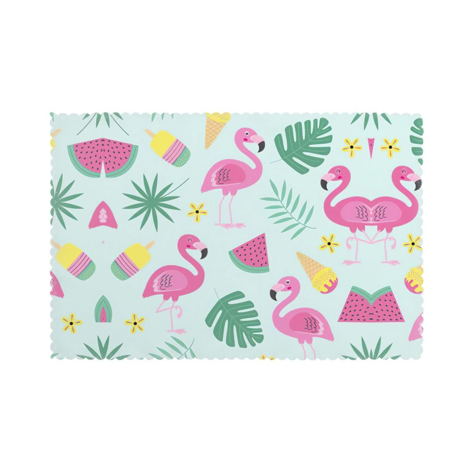Flamingo Ice Cream Fruit Print Placemats Set Of 6, 12x18 Inch Polyester Washable Heat Resistant Kitchen Dining Table Mats