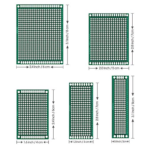 FTCBlock 50 Pcs Double Sided PCB Board Prototype Kit Soldering 5 Sizes Universal Printed Circuit Board for DIY and Electronic Project