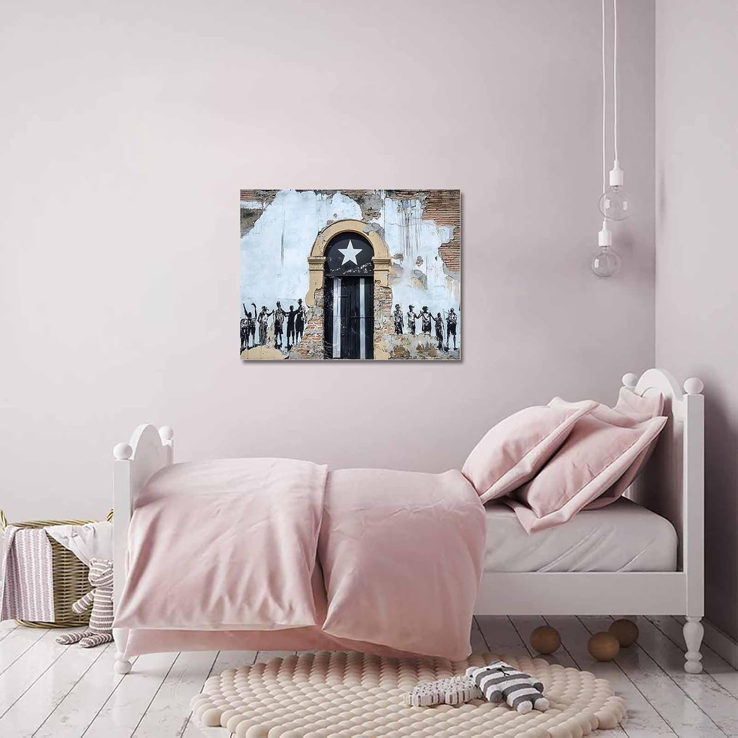 T&H XHome Bathroom Wall Art Decor Canvas Oil Painting Puerto Rico Flag Rustic Door Wall Pattern Modern Artwork Picture Prints Frame for Nursery Office Living Room Bedroom 12x16