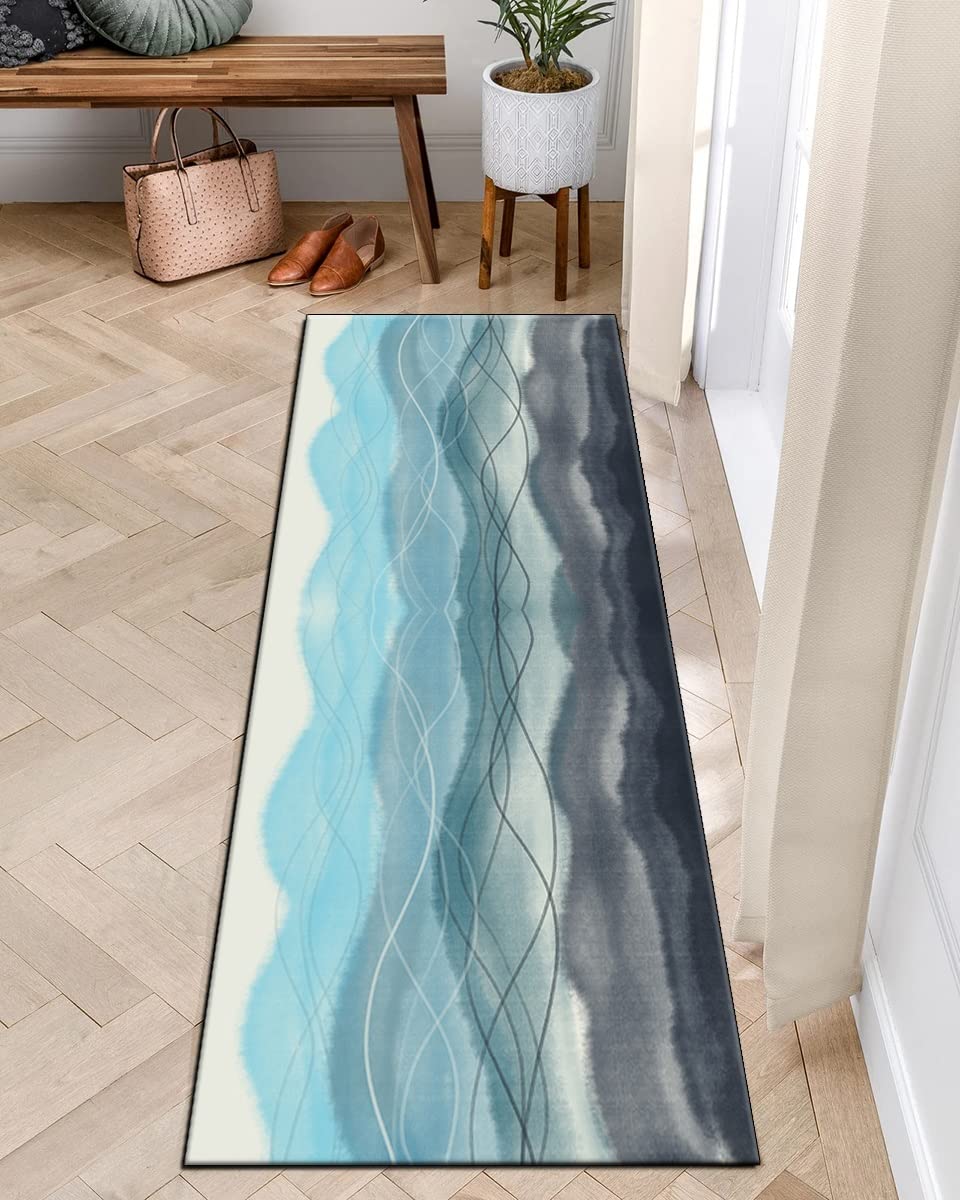 Loper tapijt voor keuken, hal, donkergroen antislip 120 cm x 40 cm breed abstracte wasbare woondecoratie lopers voor keuken gang woonkamer deurmat met rubberen achterkant, 40-120 cm breedte