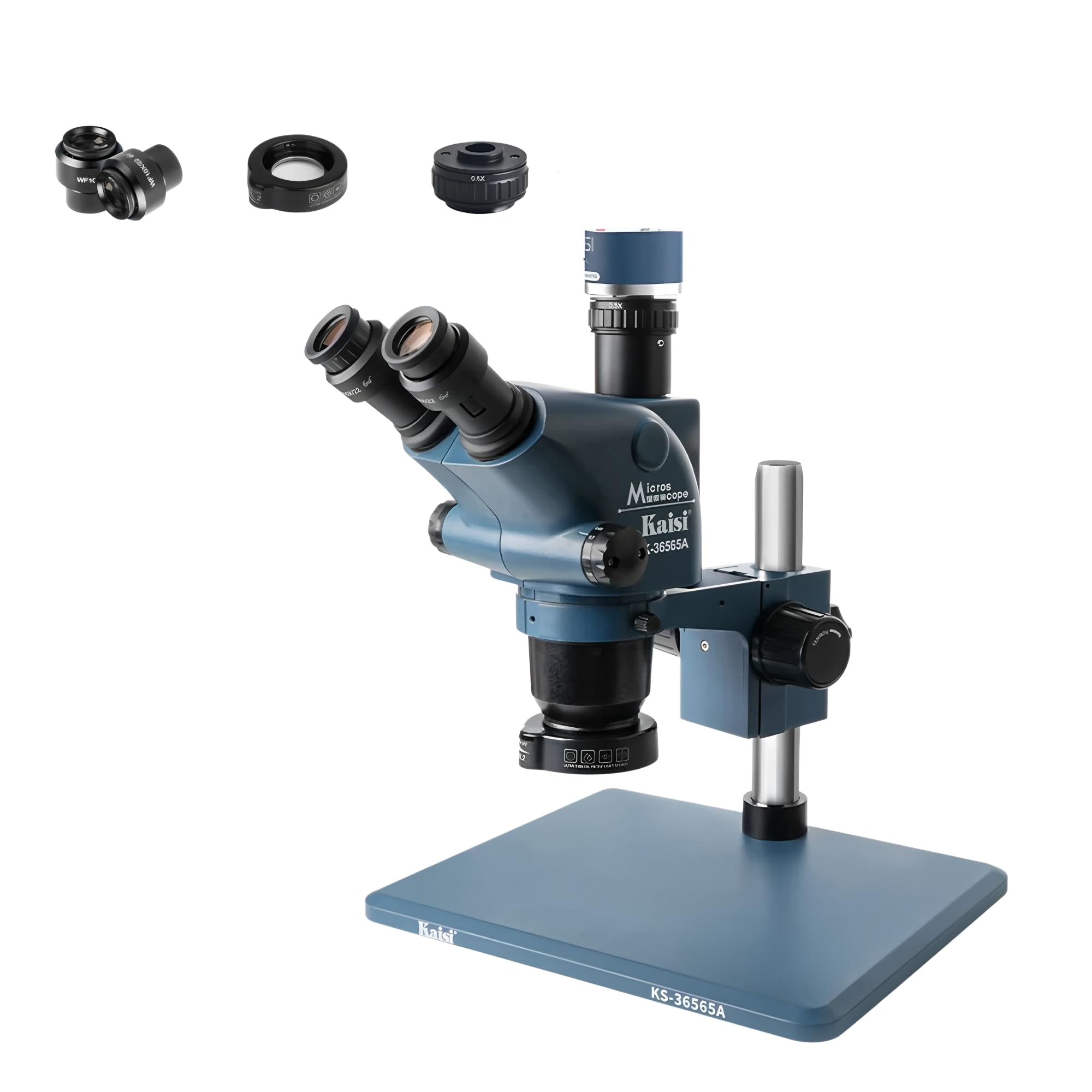 Kaisi 36565A - Microscopio trinoculare con zoom 6,5-65, 4K HD, grande base, riparazione telefono, PCB SMD BGA strumenti per saldatura (36565A-0.5ctv-RL2)
