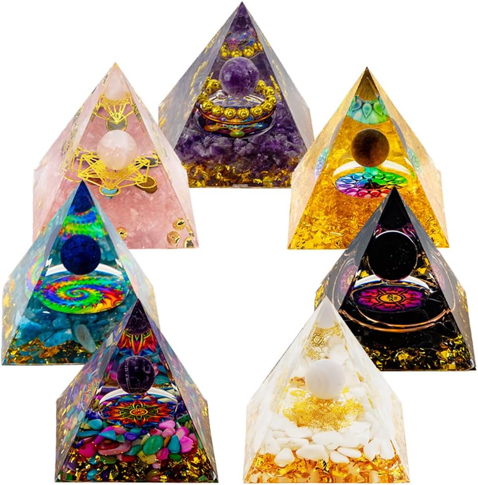 2inches Pyramid Decor Natural Crystal Energy Generator Pyramid Chakra Energy Crystal Pyramid Yoga Meditation Tool for Home Decoration Fengshui Ornaments Gift(2 inches-7 PCS)