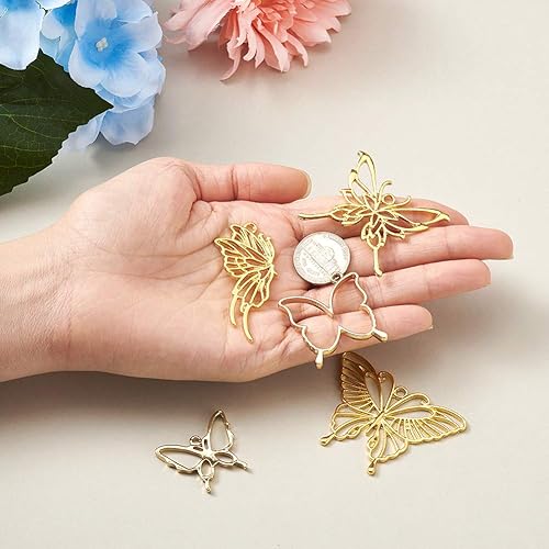 Vista 3 de Dijes de bisel de espalda abierta de estilo surtido, colgantes de marco hueco de metal, dijes de flores prensadas para hacer joyas de resina UV DIY