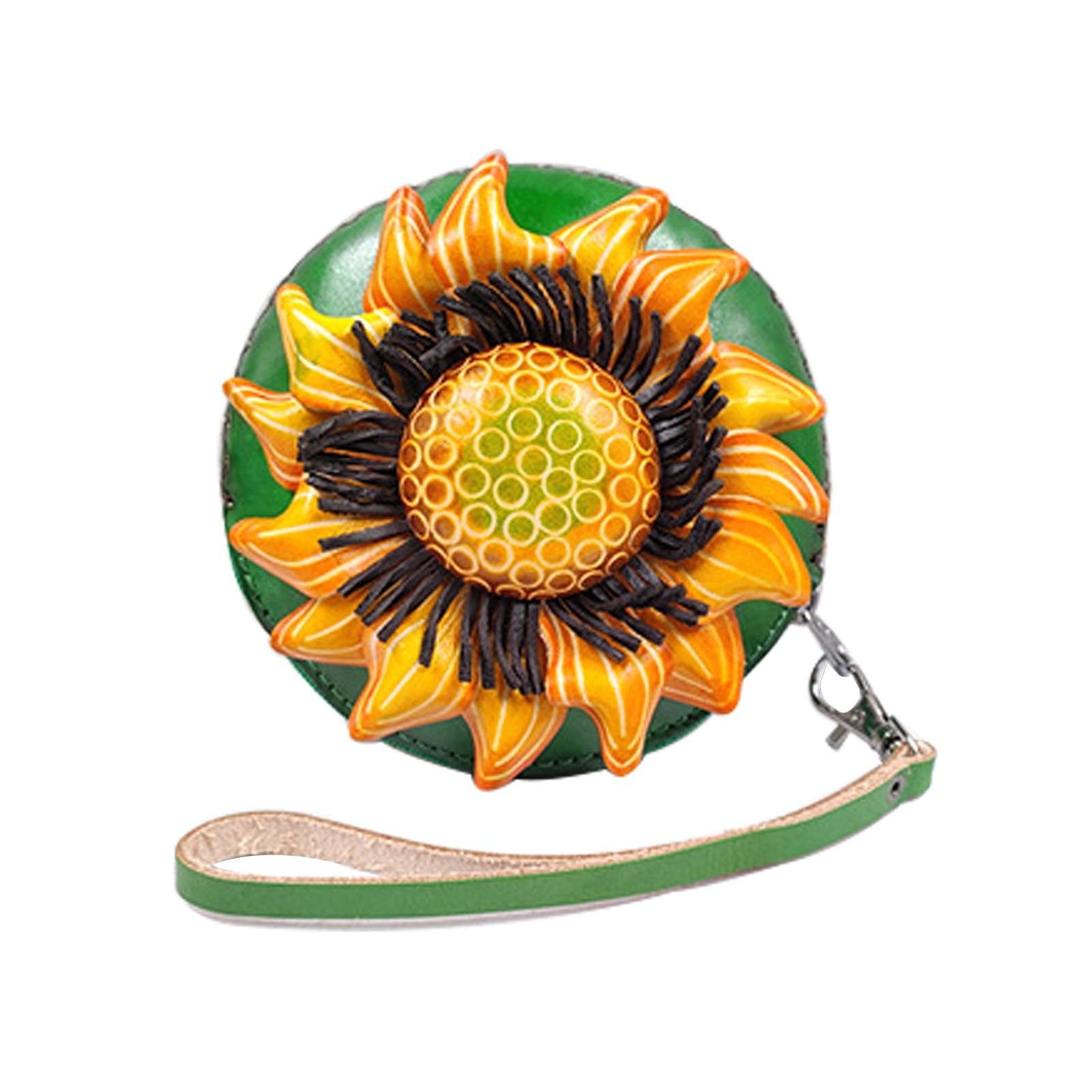 Yzikema 1 Pcs Leather Zipper Coin Purse Sunflower Shaped Wallet, Wrist Bag,Coin Organizer, Change Holder,Card Case, Mini Leather Zipper Storage Bag