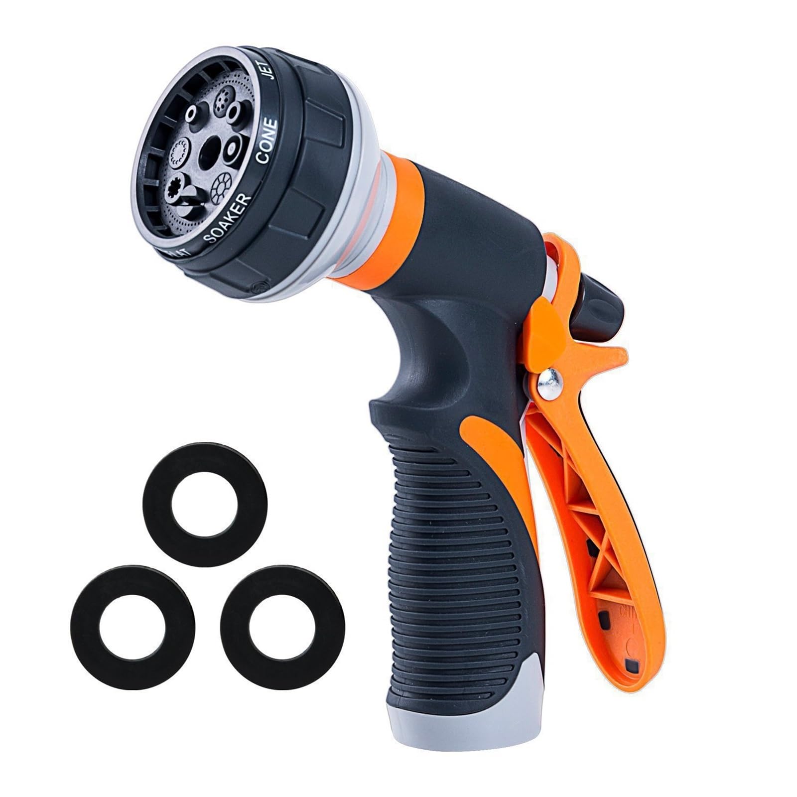Pistolet à eau haute pression 8 en 1 avec revêtement orange confort