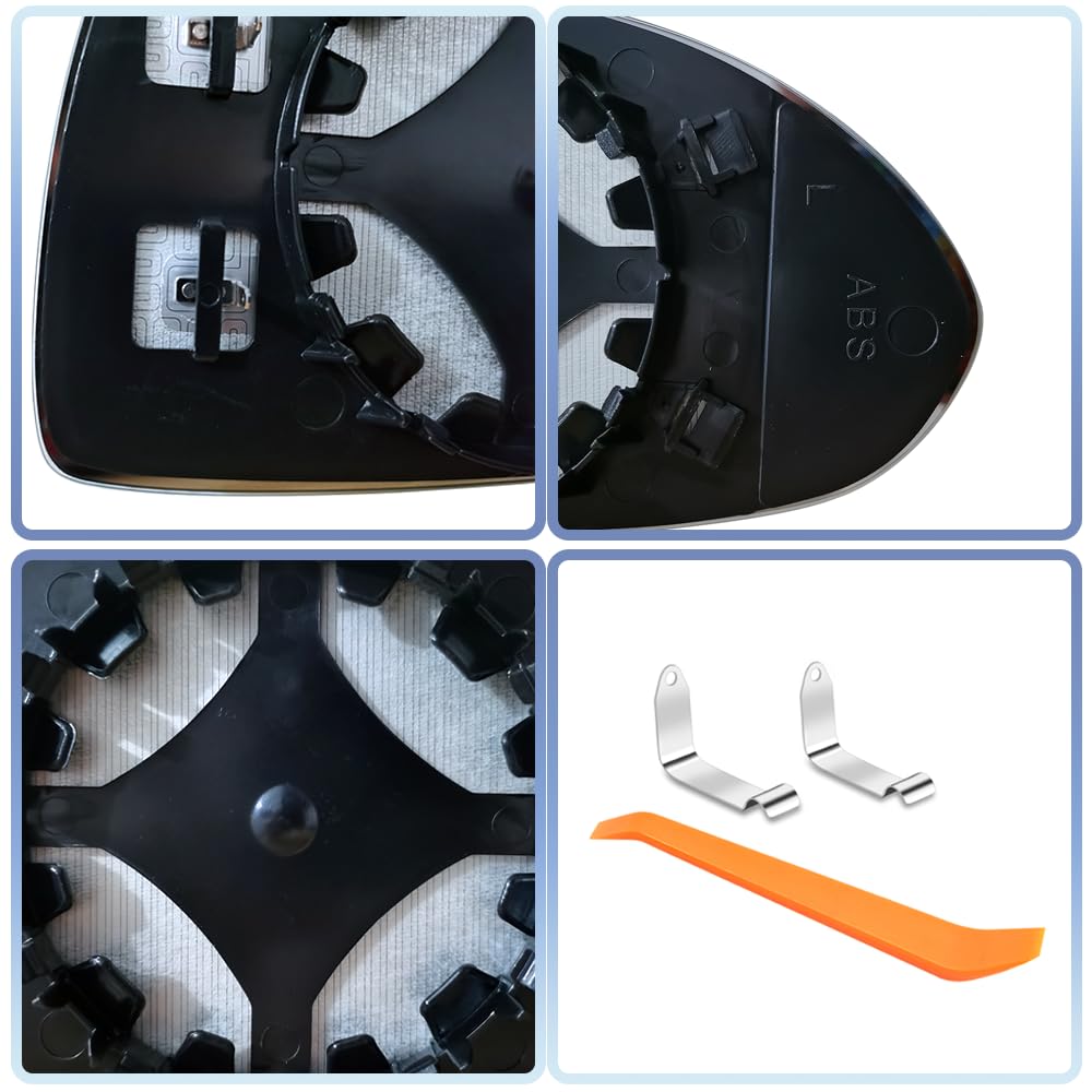 Cristal de Espejo Izquierda Reemplazar para Opel Corsa D 07.2006-08.2014 Corsa E 09.2014-06.2019, Calentable Cristal de Retrovisor Exterior con Placa de Soporte y Accesorios