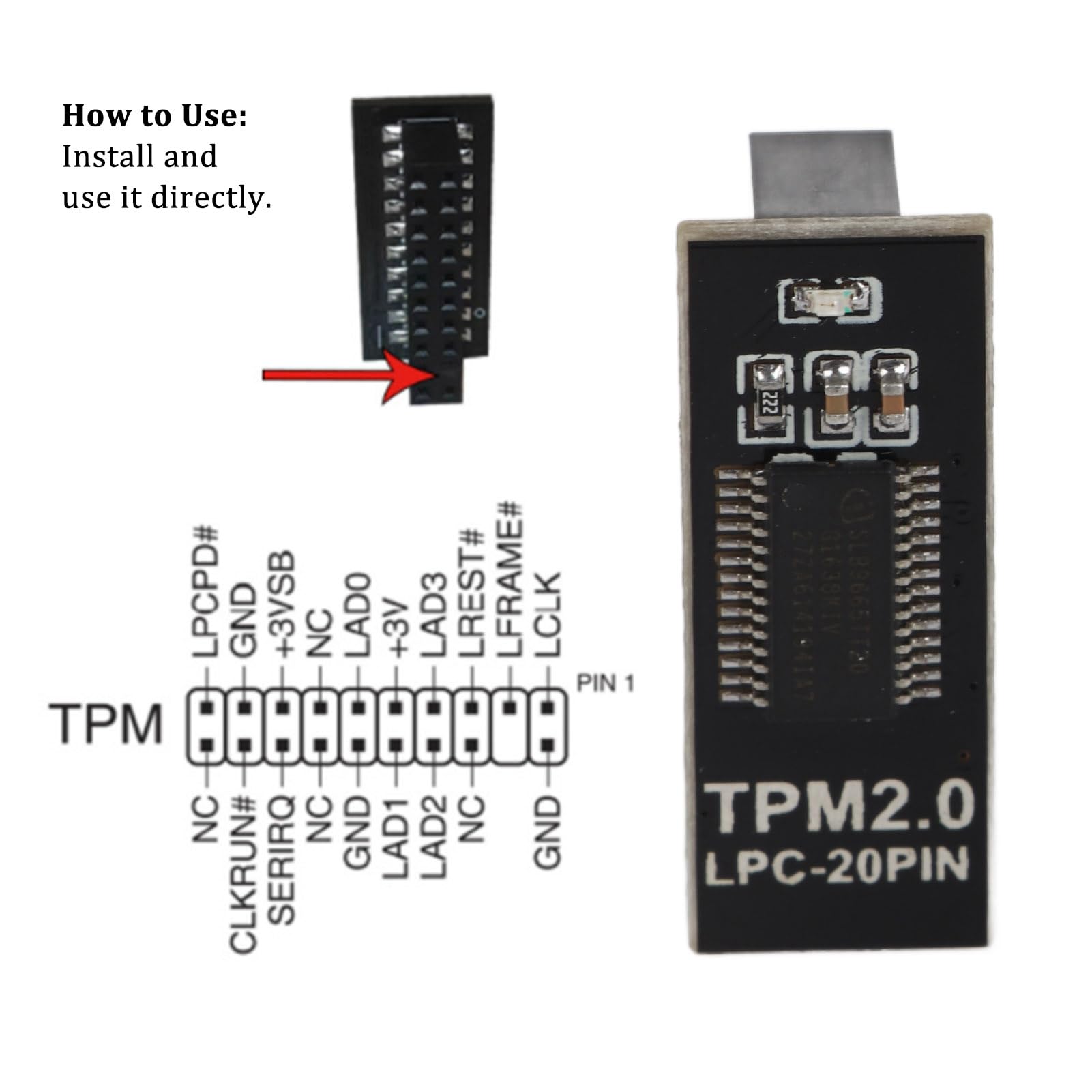 TPM 2.0 Module TPM 2.0 Security Encryption Module - 20-Pin Crypto Processor  For DDR4 Motherboards Windows 11 Compatibility TPM 2.0 Security Module