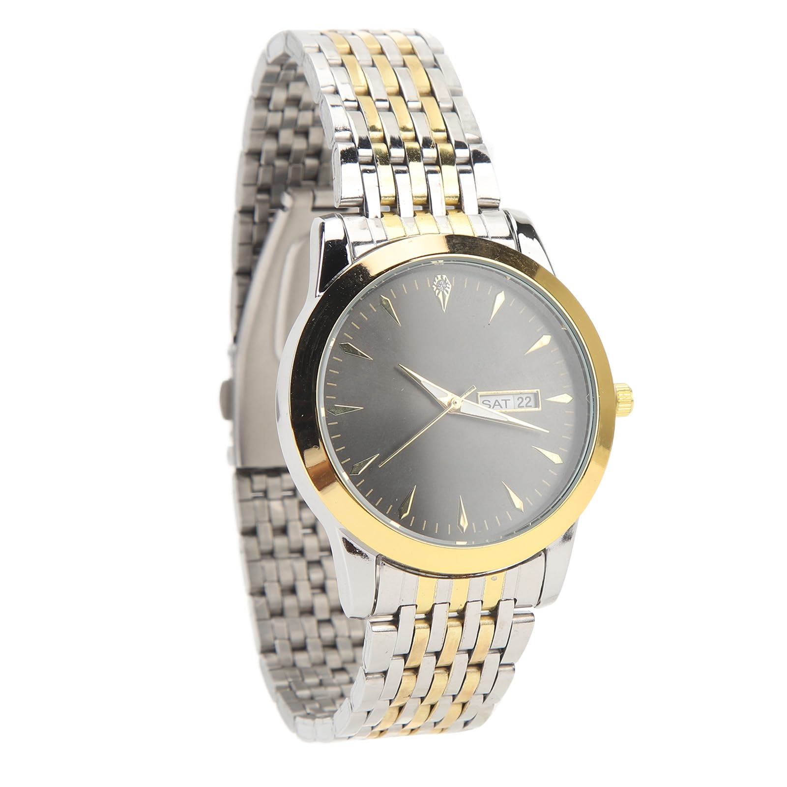 RiToEasysports Stylish Classic Quartz Stainless Steel Dress Watch with Dual Date, Luminous Function, and Waterproof for Business Men (Gold and Silver Strap Black Dial)