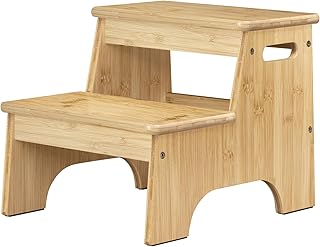 Forbena Wooden Step Stools for Adults and Kids, Heavy Duty Step Stool for Toddlers Bathroom Kitchen, Small Non-Slip Sturdy Stepping Stool for High Cabinet Pantry Closet Chair Bed (Bamboo Wood)