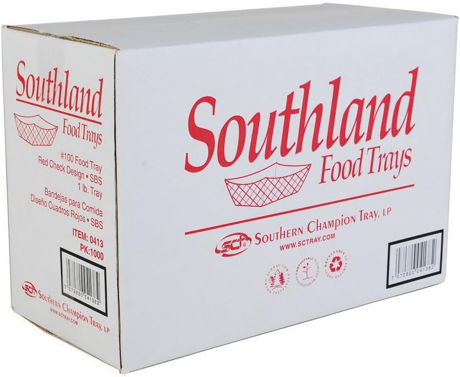Southern Champion Tray 0421 #250 Southland Paperboard Food Tray, 2-1/2 lb Capacity, Red Check (Case of 500) by Southern Champion Tray