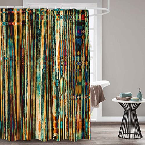 Sddser Retro Shower Curtain Set, Colorful Rustic Planks Wood Farmhouse Style Abstract Artwork Shower Curtains, 71X72Inches, Green Yellow, Ylxtsd68 #TOP2