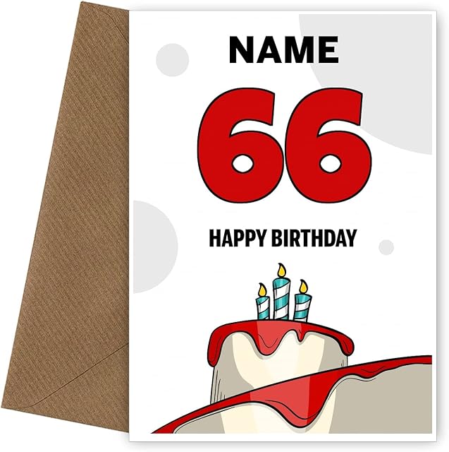 Happy 66th Birthday Card for Him or Her | Fun Red Cake 66 Birthday Card for Male or Female on their Special 66th Bday when they turn 66 Years Old!