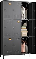 METAN 9-Door Black Metal Storage Locker - Heavy Duty Steel Cabinet for Gym, Office, School, Home - 35.4"W x 72"H