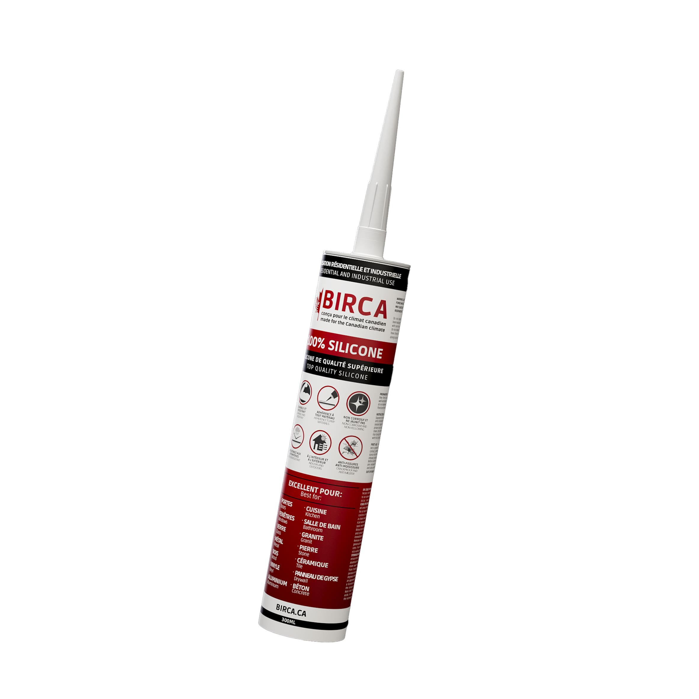 BIRCA 100% Silicone Sealant, All-Purpose Waterproof Caulk, White, 10oz/300 ml Catridge