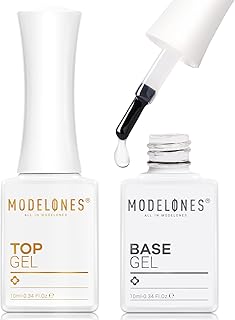 Modelones No Wipe Gel Top and Base Coat Set 2Pcs 10 ml, Clear Shine Finish Long lasting Gel Top Coat Base Coat for Gel Nai...