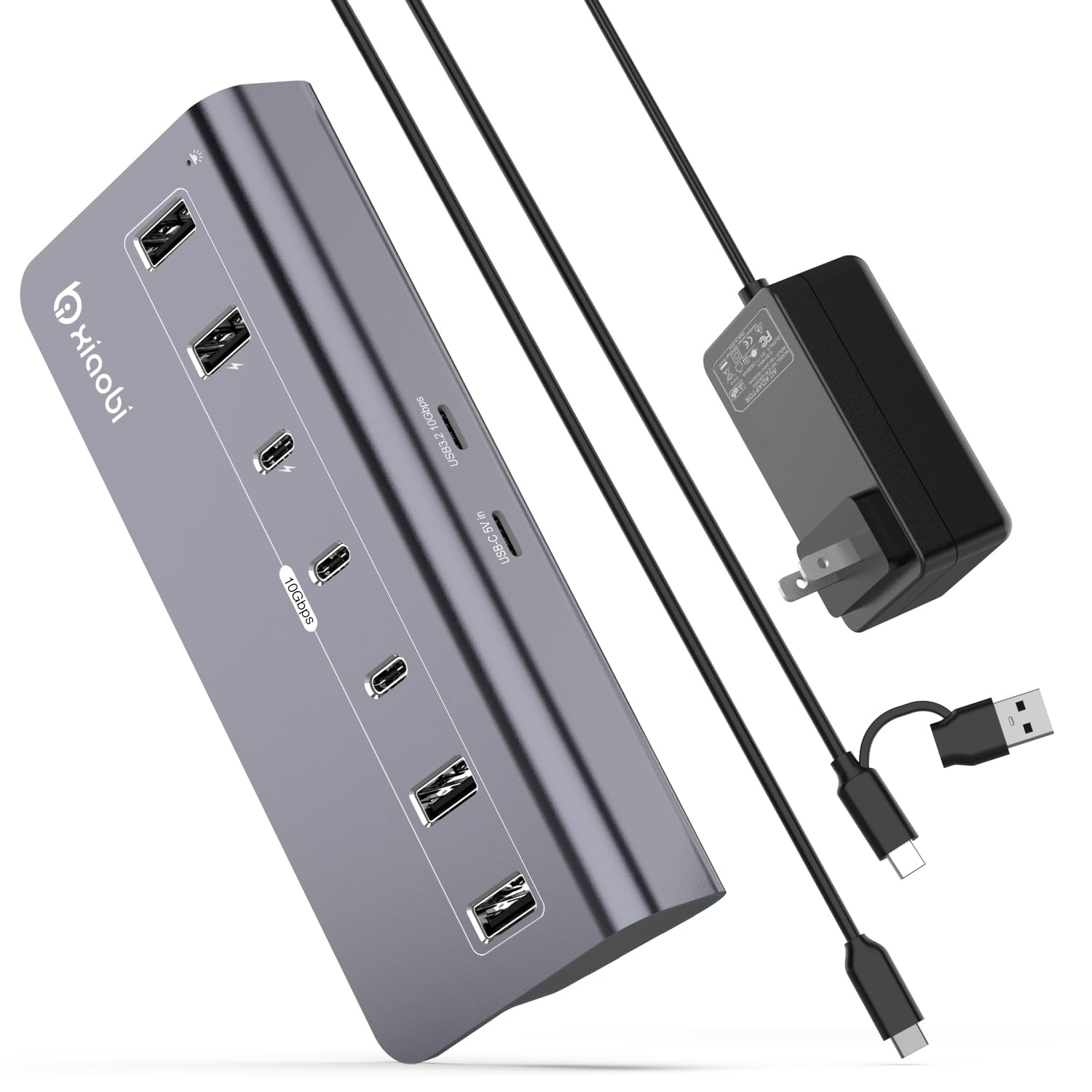 Xiaobi USB C Hub,Powered USB Hub with 5V 3A Power Adapter, 10Gbps USB Splitter with 4 USB-A and 3 USB-C Ports, 7-Port Type C Multiport Adapter for MacBook Air/Pro, iPhone 16/15, Laptop and More