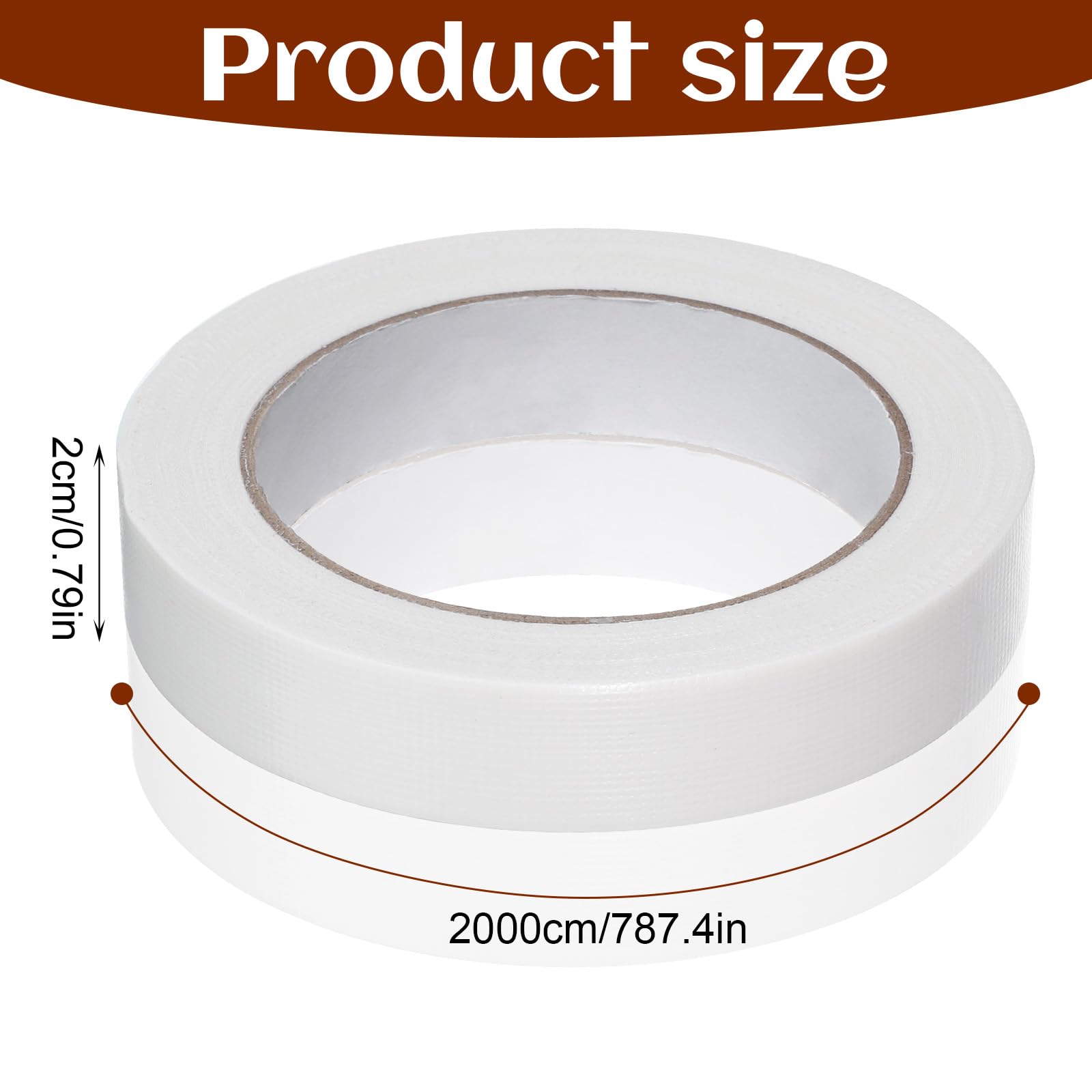 Nastro adesivo telato bianco, 20 mm x 20 m, autoadesivo, in tessuto ad alta resistenza, non riflettente, ideale per palcoscenico, sigillatura di tappeti, studio fotografico e riparazioni fai da te