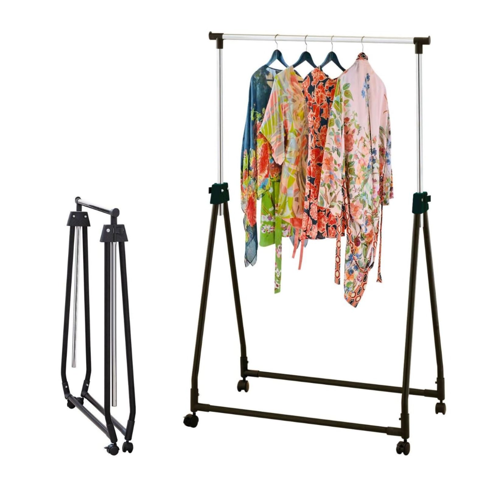 Kiswa collection Foldable Clothes Rail with Wheels – Adjustable Height Garment Rack, Sturdy and Stable Rolling Clothes Hanger for Coats, Dresses, and Jackets
