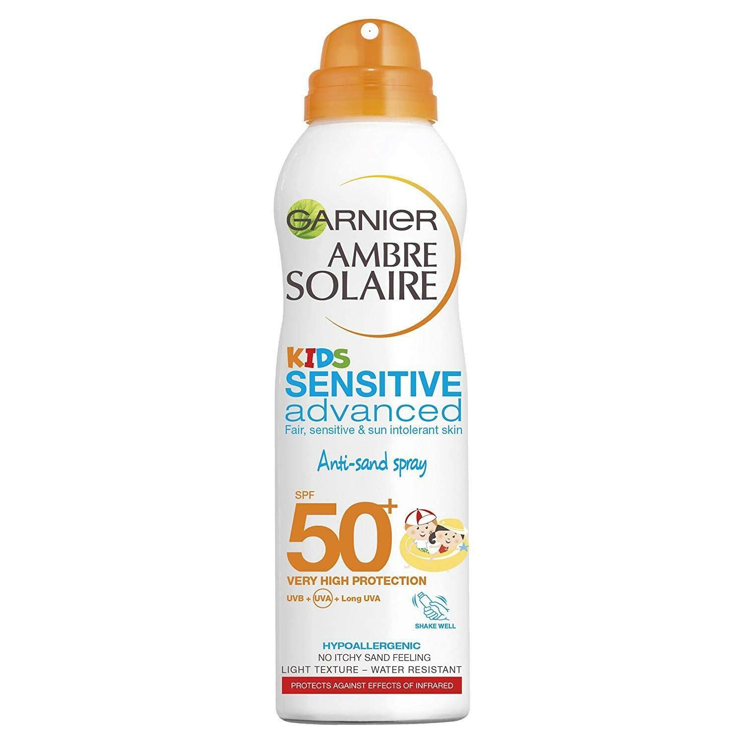 Garnier Delial Spray de crema solar Ambre Solaire resistente a la arena sensible para los niños SPF 50 + 200 ml