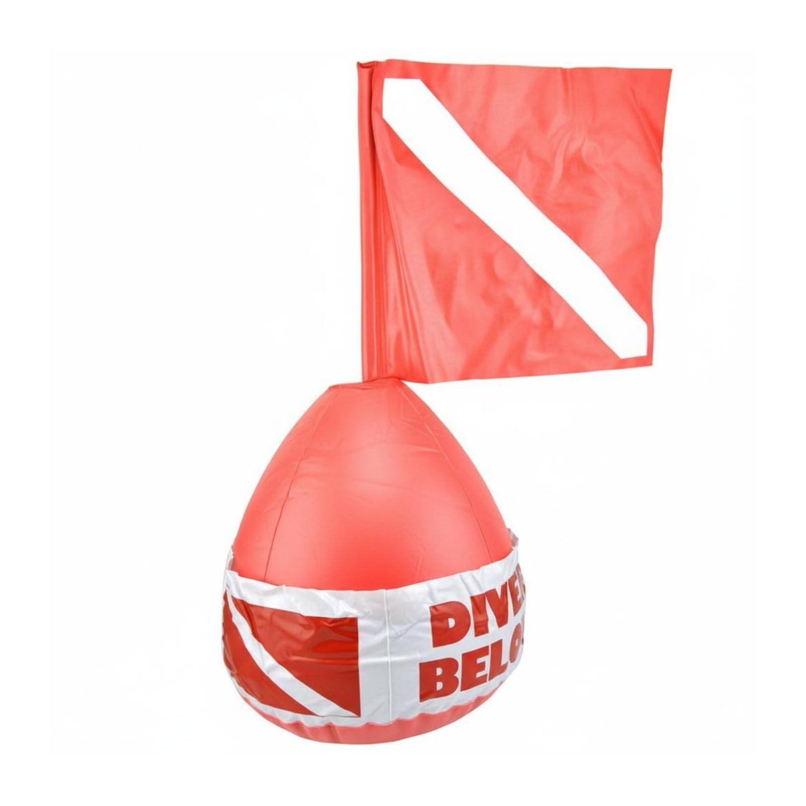 Bouée de Plongée Gonflable avec Drapeau Haute Visibilité, Bouée Marqueur Rouge Vif, Valve de Gonflage Rapide par la Bouche, Plongeur Signalisation « Diver Below » pour Mer et Lac