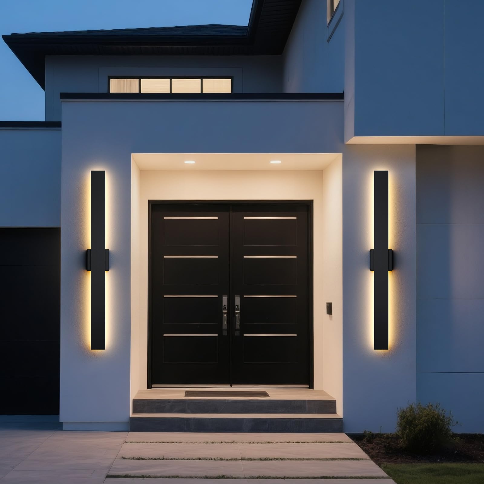 2 Pacchi 80CM Moderna Applique da Parete per Esterno, 3000K 4000K 5000K 10%-100% Dimmabile, IP65 Impermeabile Lampada da Parete Esterna per Casa, Veranda, Garage, Patio, Cortile, Ingresso Nero