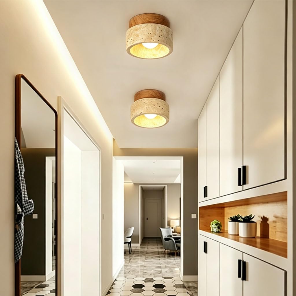 Mała Lampa Sufitowa Z Naturalnego Żółtego Trawertynu Lampa Sufitowa W Nowoczesnym Stylu Wabi-sabi Oświetlenie Sufitowe Do Korytarza I Przedpokoju Nadaje Się Do Sypialni Salonu Kuchni Balkonu
