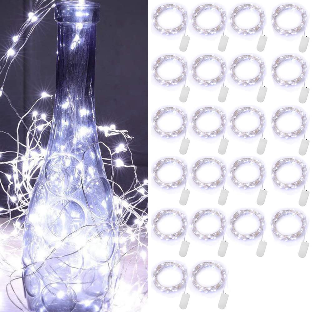 22 Piezas Cadena de Luces con Pilas, 1M 10 LED Guirnaldas Luces Alambre de Cobre, IP65 Impermeable Luces, Interior Exterior Decorativas para Hogar Jardín Navidad Boda Fiesta Barras, Blanco frío