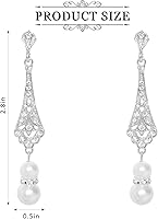 Vista 2 de Aretes colgantes de perlas de los años 20, aretes plateados de boda vintage para mujer