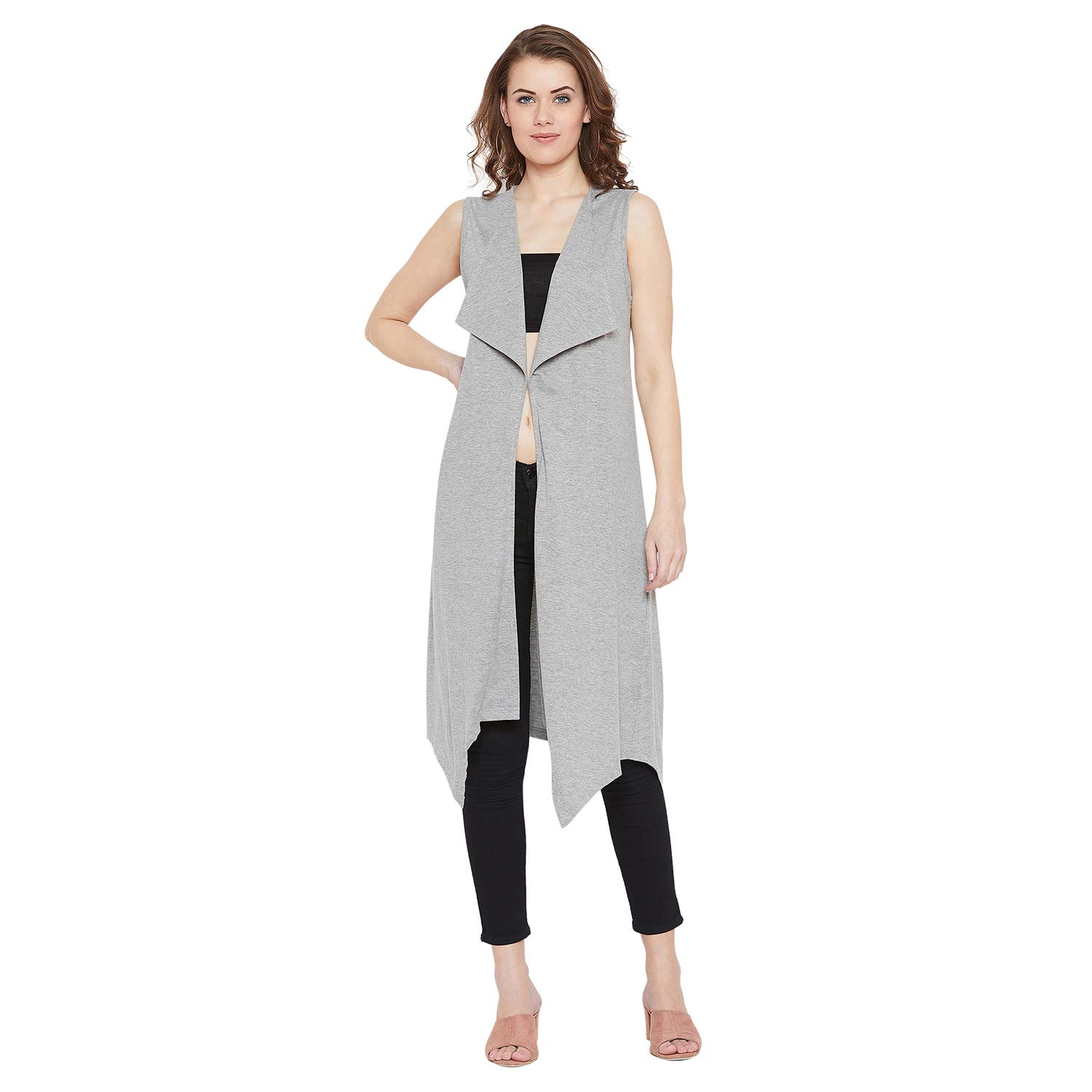 hypernation Women's Cotton Blend Shrug (Grey Melange;)-picture-32