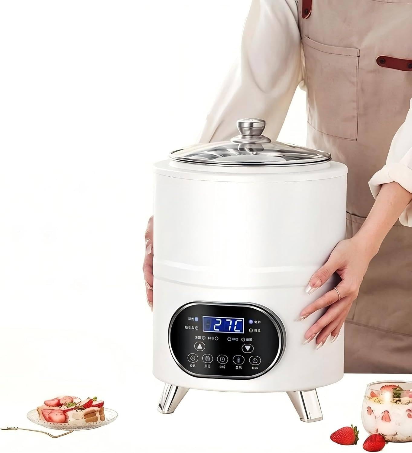 FJYAWEN 8/12l Yogurt Machine, Stainless Steel Greek Yogurt Maker Machine with Timing & Temperature Control, 360° Constant Temperature Fermentation, For Fruit Vinegar White-12L