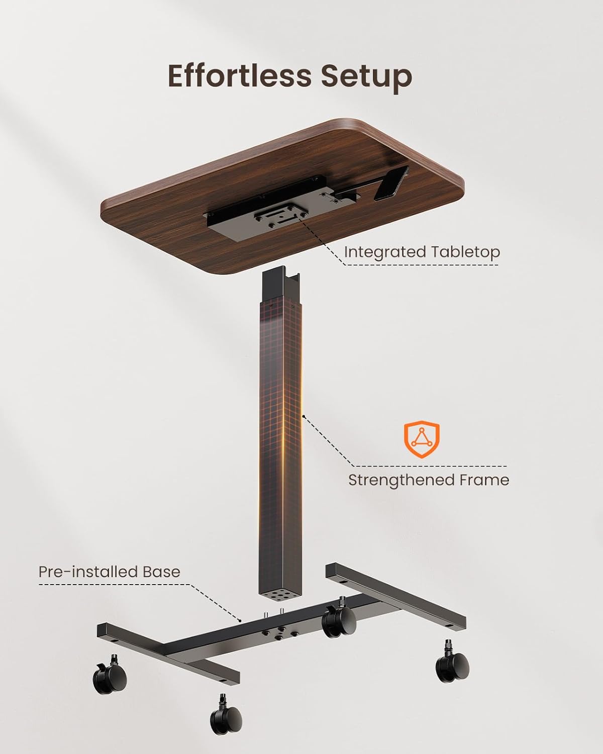 ErGear Mobile Small Standing Desk, Enhanced Adjustable Height Computer Workstations, Portable Rolling Laptop Desk with 4 Lockable Wheels for Home Office & Classroom, Deep Walnut