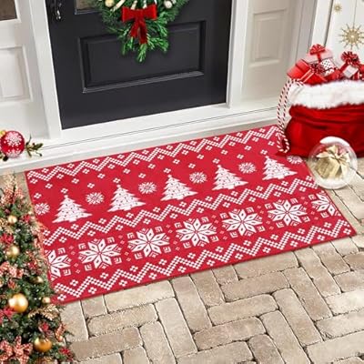 RUGSREAL 2x3 Christmas Entryway Doormat Small Indoor Throw Rug Front Door Xmas Decorative Rug Machine Washable Floor Carpet Non Slip Area Rug for Bedroom Living Room Nursery, Red 2' x 3'