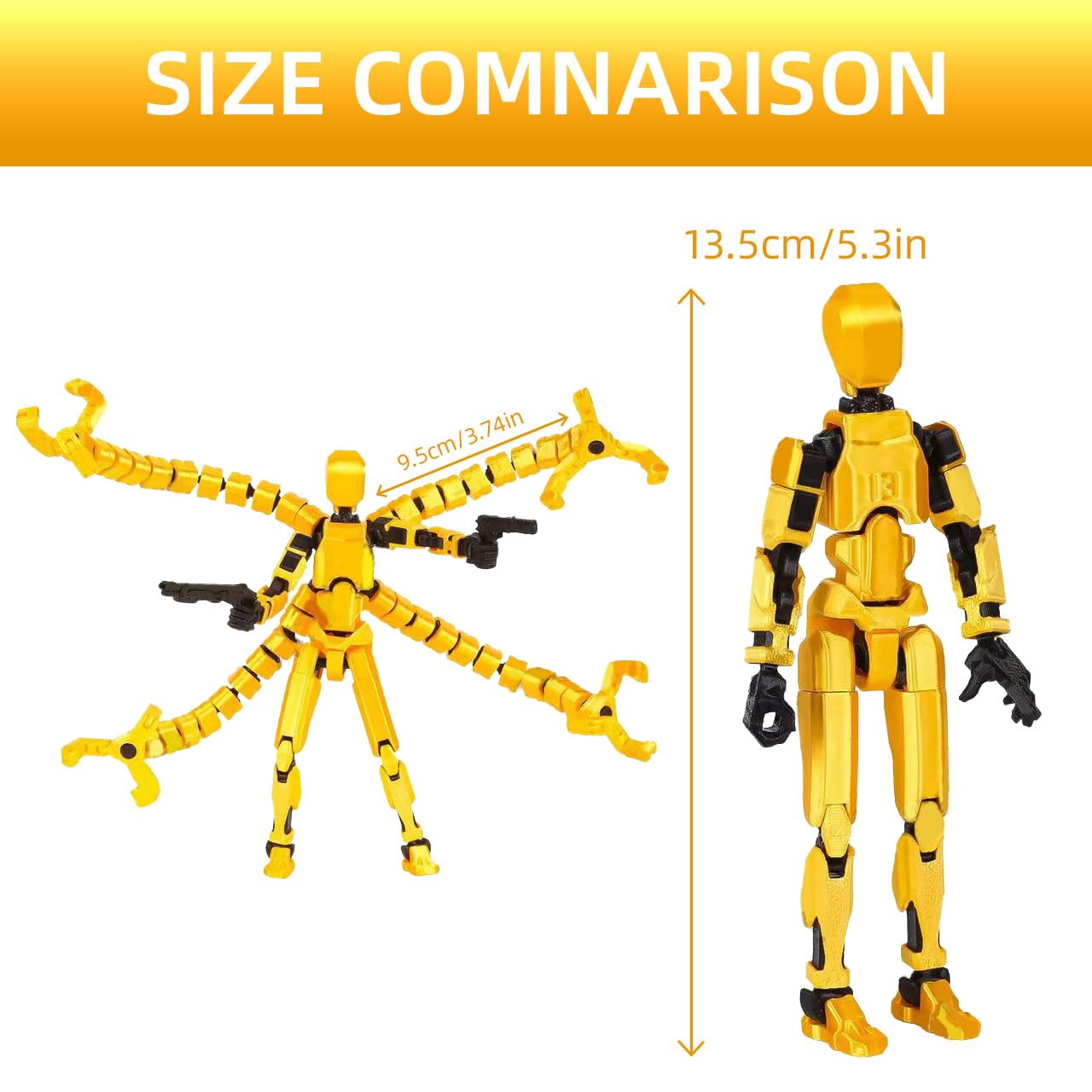 SENROELECTRONAGE T13 Action Figure Assembly Completed, Upgraded 3D Printed T13 Action Figure, The Dummy 13 is Very Suitable for Office Desks and Birthday Cake Decorations (Yellow)