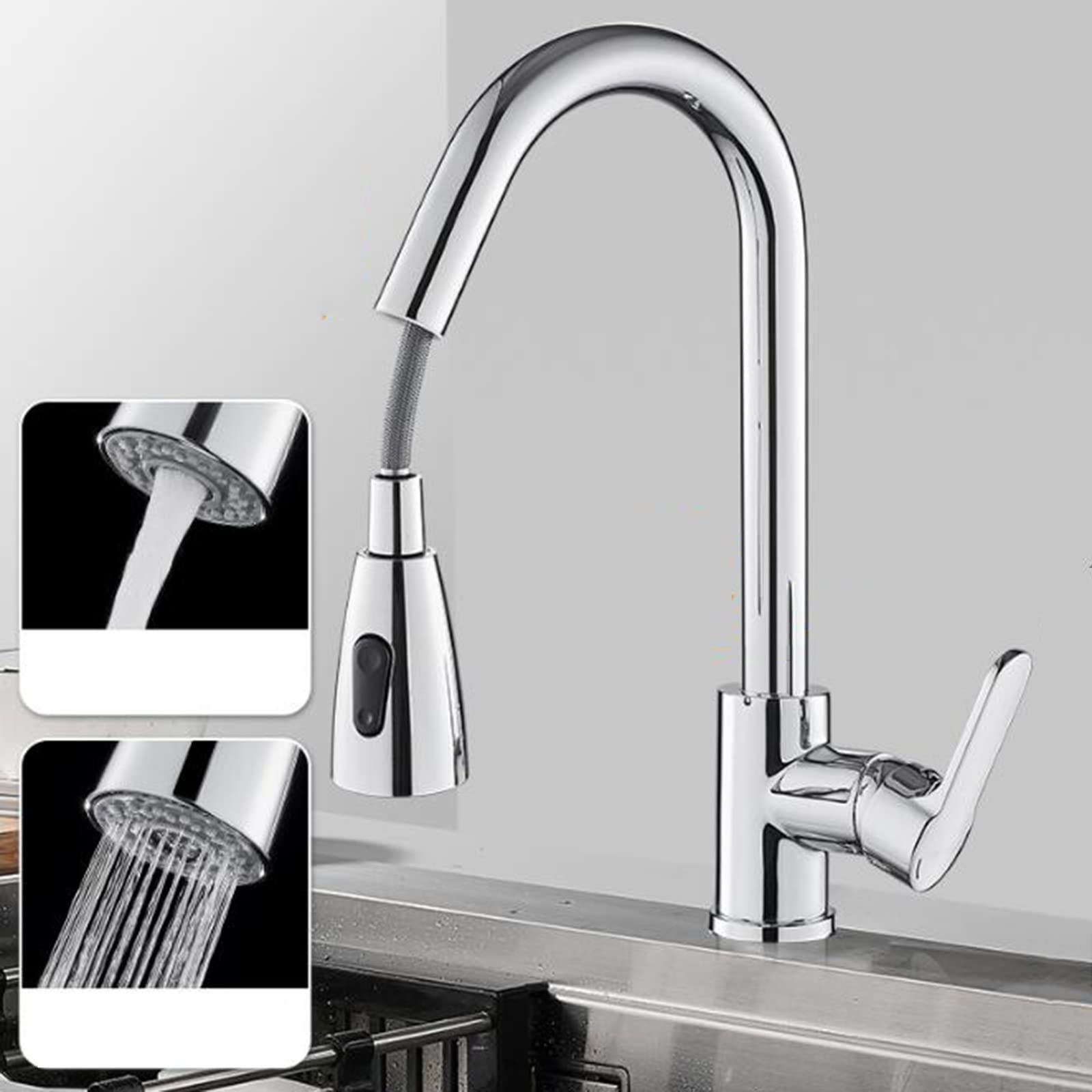 Mitigeur cuisine pivotant 360° en laiton chromé avec douchette