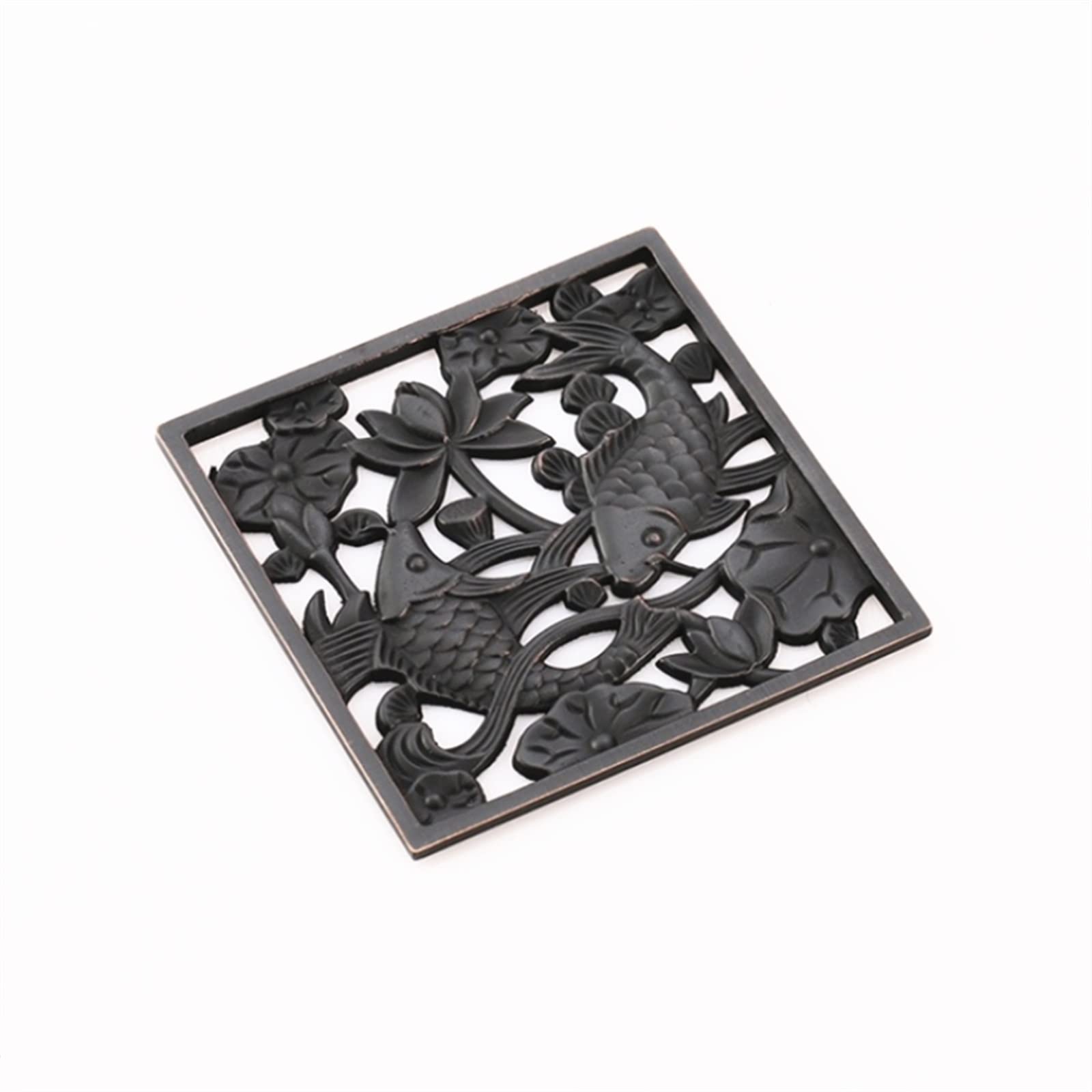 1 Stück Duschrinnen 10 * 10 cm Quadratische Badabläufe Sieb Haar Antike Messing Fisch Geschnitzte Badezimmer Bodenablauf Abfall Rost Abfluss（A）