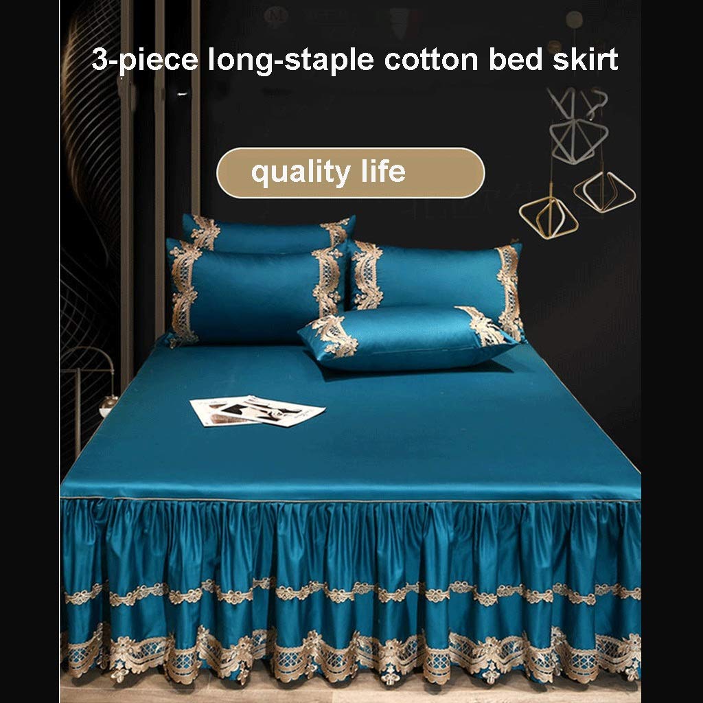 WWQQ Addensare Lusso Esclusivo Lenzuolo Volant Copriletto Gonna da Letto,Queen Size Pieghe Increspata Set Letto Polvere Increspatura Copertura Bed Skirt Matrimoniale/Singolo