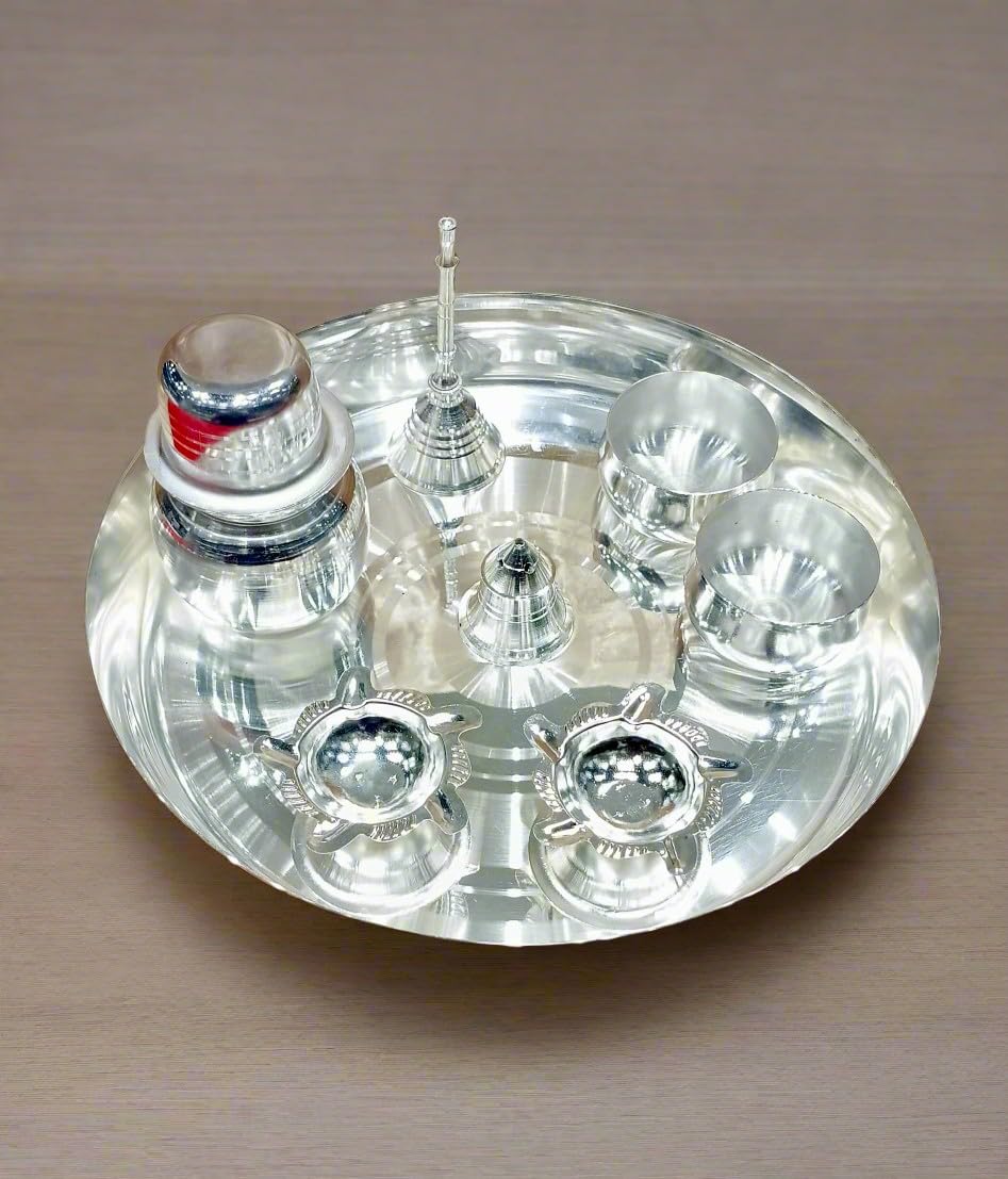 indiancraftsbykanika silver plated pooja thali set for housewarming pooja/diwali