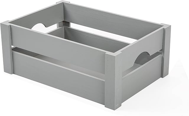 Grey Wooden Crate With Handles Storage Box Shelve Box Christmas Gift Hamper Home Organizer (Small)