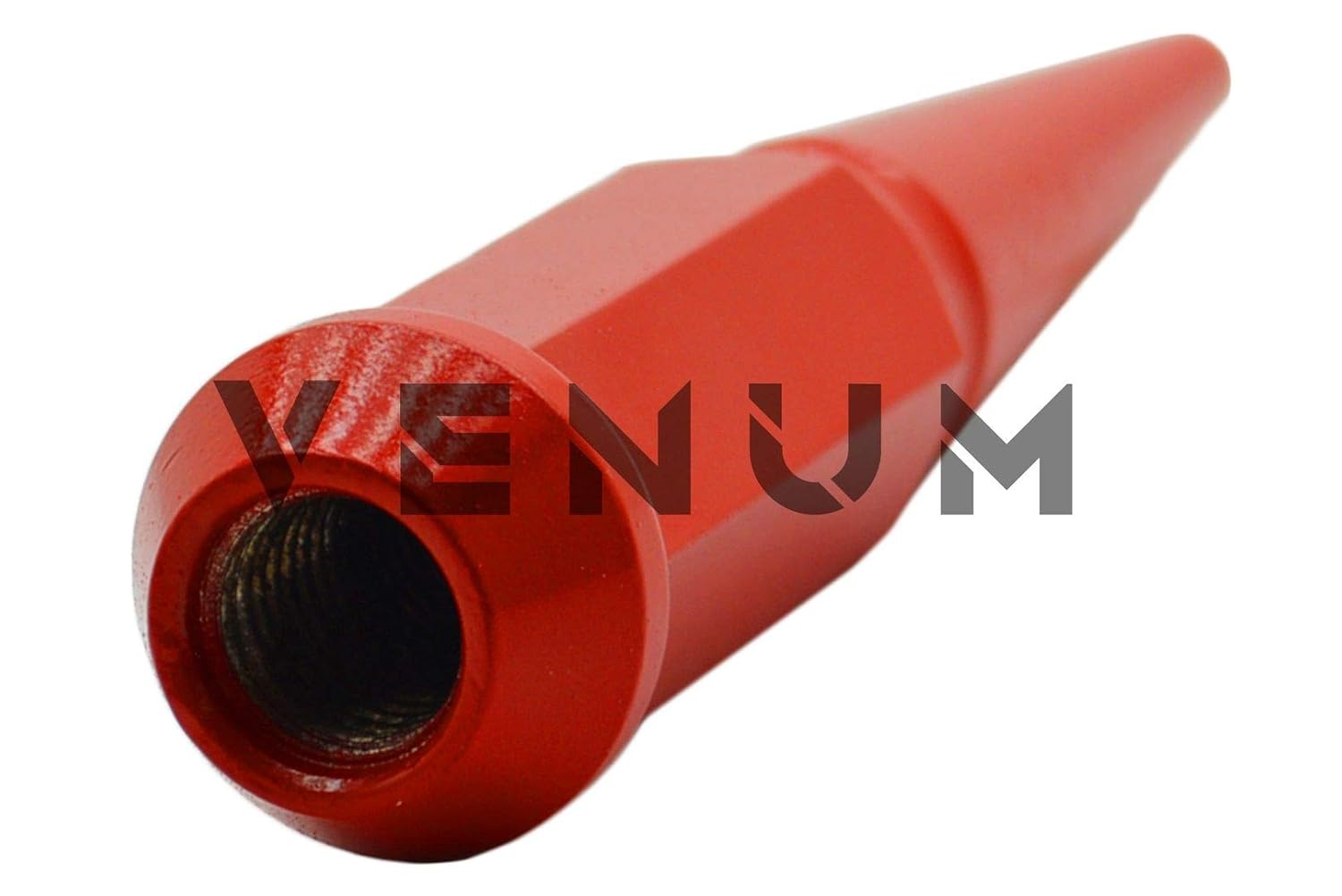 24 Pc Wrinkle Red Spike Lug Nuts Powder Coated | Steel | 4.5" Tall | M14x1.5 Thread Pitch + 1 Key Compatible with F-150 2015-2019 Expedition Navigator 6x135 mm Aftermarket Wheels