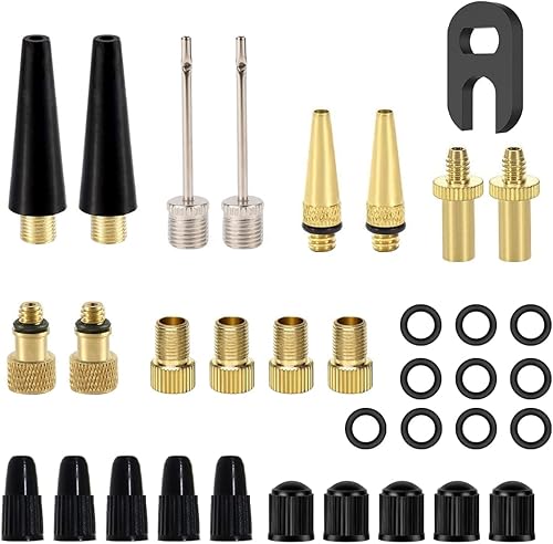 EDIONS Adaptadores de bomba de válvula de neumático de bicicleta, 35 adaptadores de bomba de bicicleta con aguja de bomba de bola, kit de adaptador