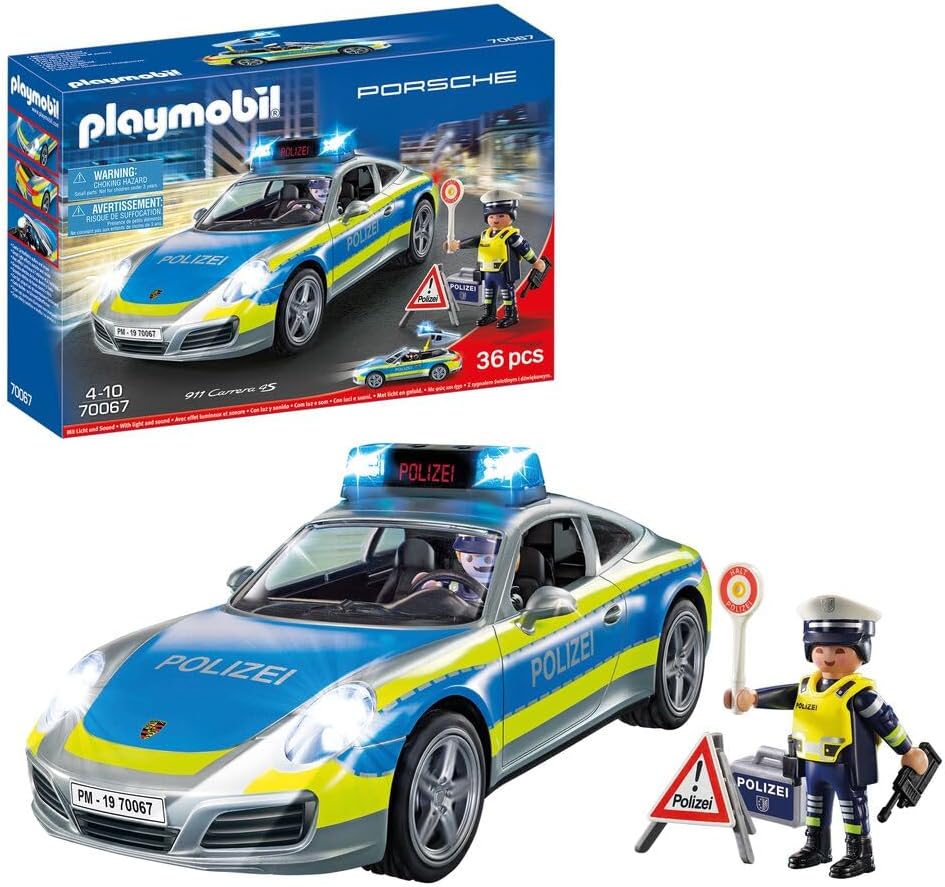 PLAYMOBIL City Action 70067 Porsche 911 Carrera 4S Polizei mit Polizei-Licht und Sound, Empfohlen ab 4 Jahren