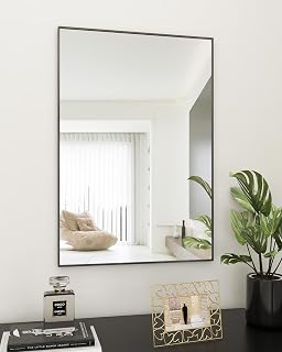 BEAUTYPEAK Wall Mirror 20" x 28" Rectangular Bathroom Mirror with Metal Frame, Hanging Mirrors for Living Room Bedroom Bathroom Entryway, Hangs Horizontal or Vertical, Black