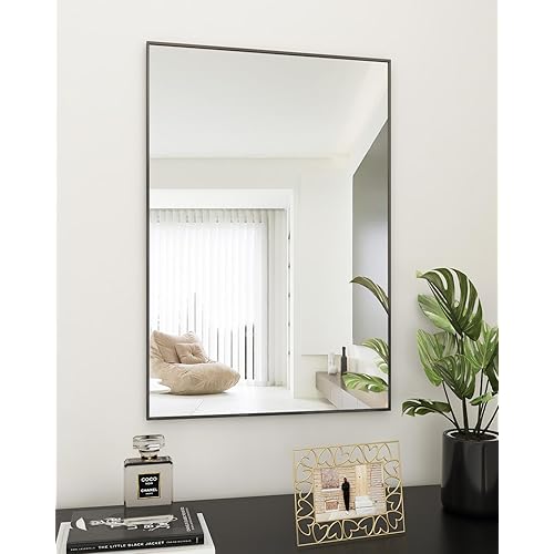 BEAUTYPEAK Wall Mirror 20" x 28" Rectangular Bathroom Mirror with Metal Frame, Hanging Mirrors for Living Room Bedroom Bathroom Entryway, Hangs Horizontal or Vertical, Black