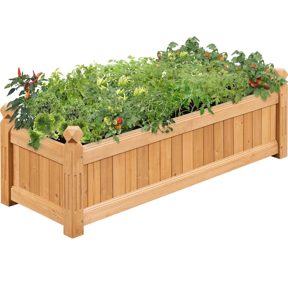 Yaheetech Huerto Urbano Terraza Kit Cultivo en Casa Huerto de Madera de Abeto Jardinera Exterior con Drenaje, para Plantas Flores 245.5x62.5x27 cm