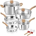 KOCH SYSTEME CS Ensemble d'articles de cuisine en acier inoxydable 10 Pièce, 18/10 Pots en acier inoxydable et ensemble de casseroles avec base à trois couches, poignée de bakélite résistant à la chaleur, kit de cuisine à induction, non-toxic