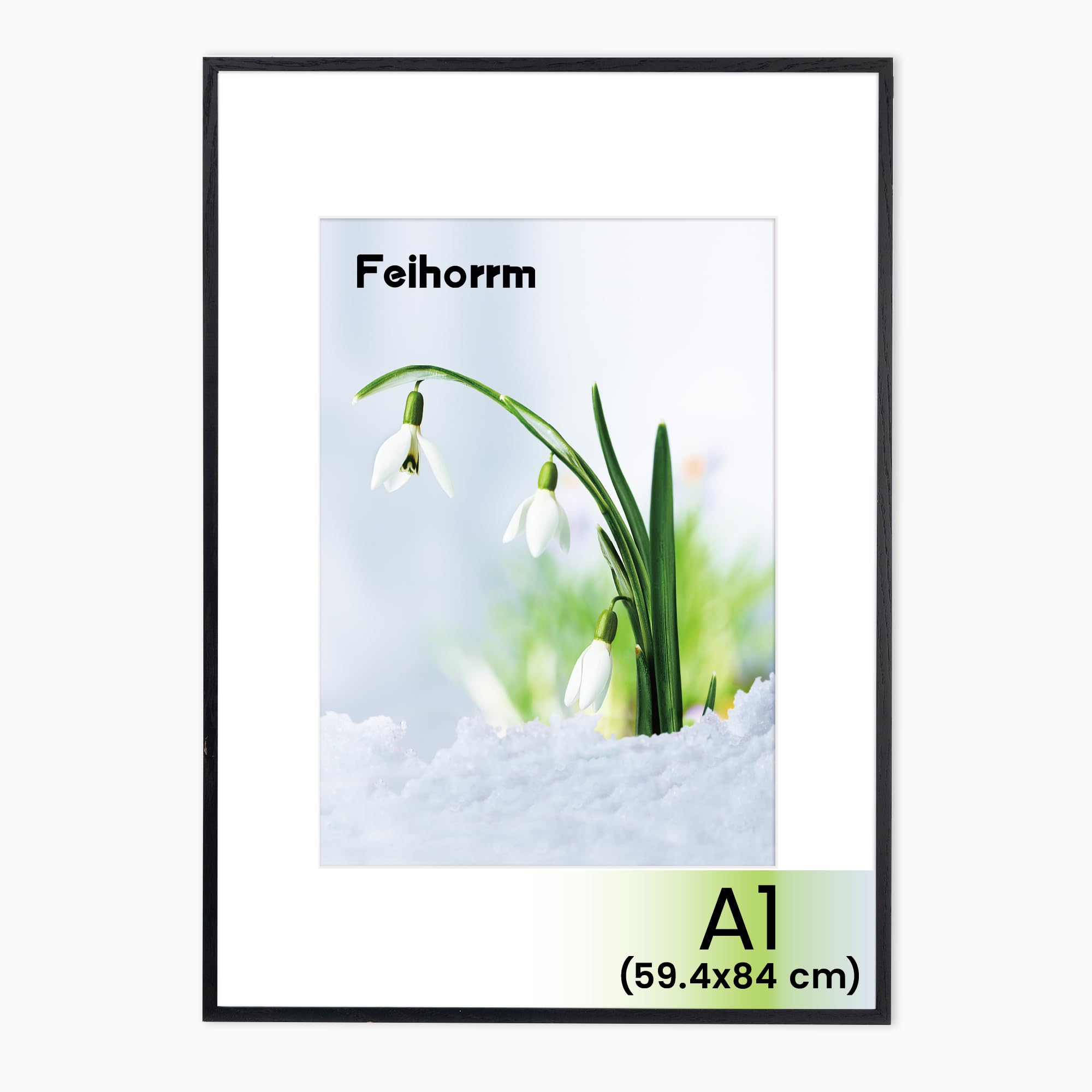 Feihorrm Bilderrahmen, A1 Fotorahmen aus Eiche, Mit gehärtetem Glas, Für 59,4x84 cm-Fotos ohne Passepartout oder 41x58,4 cm-Fotos mit Passepartout (Schwarz, A1 (59,4x84 cm)/ 1x)
