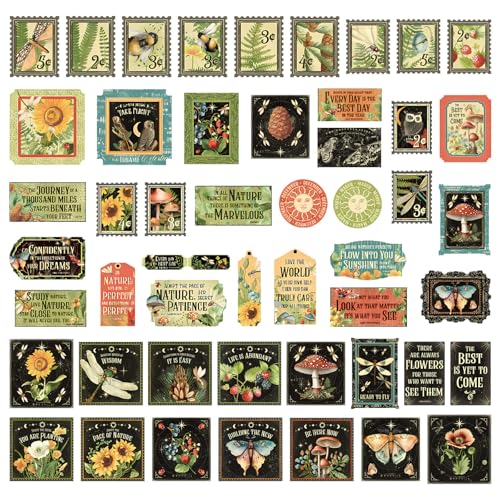 Image of Cottagecore Stickers Vintage Nature - Botanical Mushroom & Sunflower Waterproof Vinyl for Adults | Journal Planner Decor | Laptop Water Bottle Scrapbooking