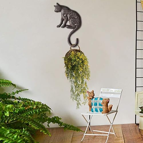 Miniatura 6 de BRASSTAR Ganchos de pared de gato de hierro fundido, montaje de pared decorativo para gato para colgar plantas, cesta de flores, soporte para